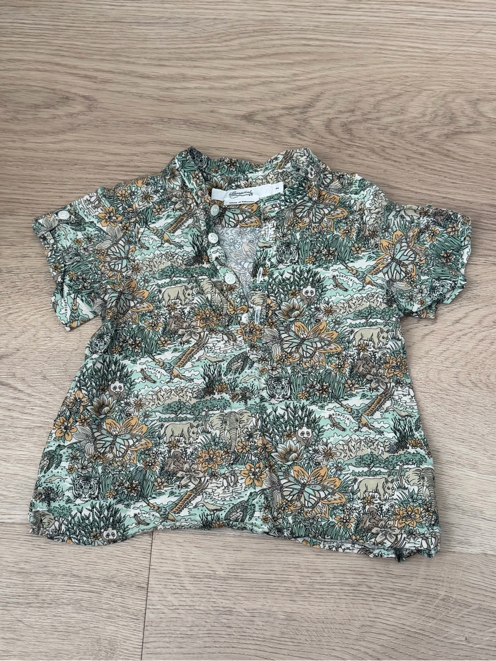 Bonpoint Green Tropical Button-Front Boys Shirt